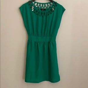 Green dress with cut out neckline